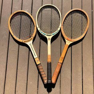 Vintage Wood Tennis Rackets Davis Classic II, Bancroft Super Winner, Dunlop Intl